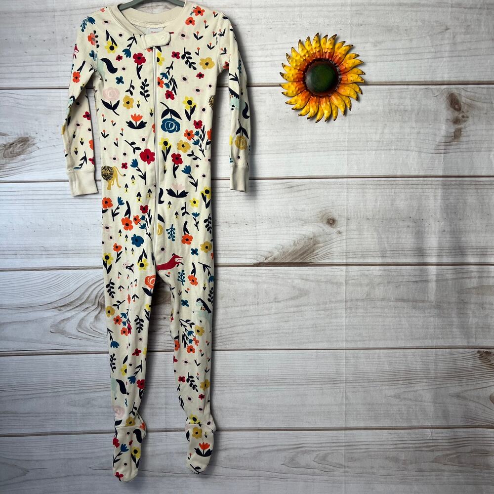 Hanna Andersson Floral Print Organic Cotton Footed Pajamas‎ Size 3T